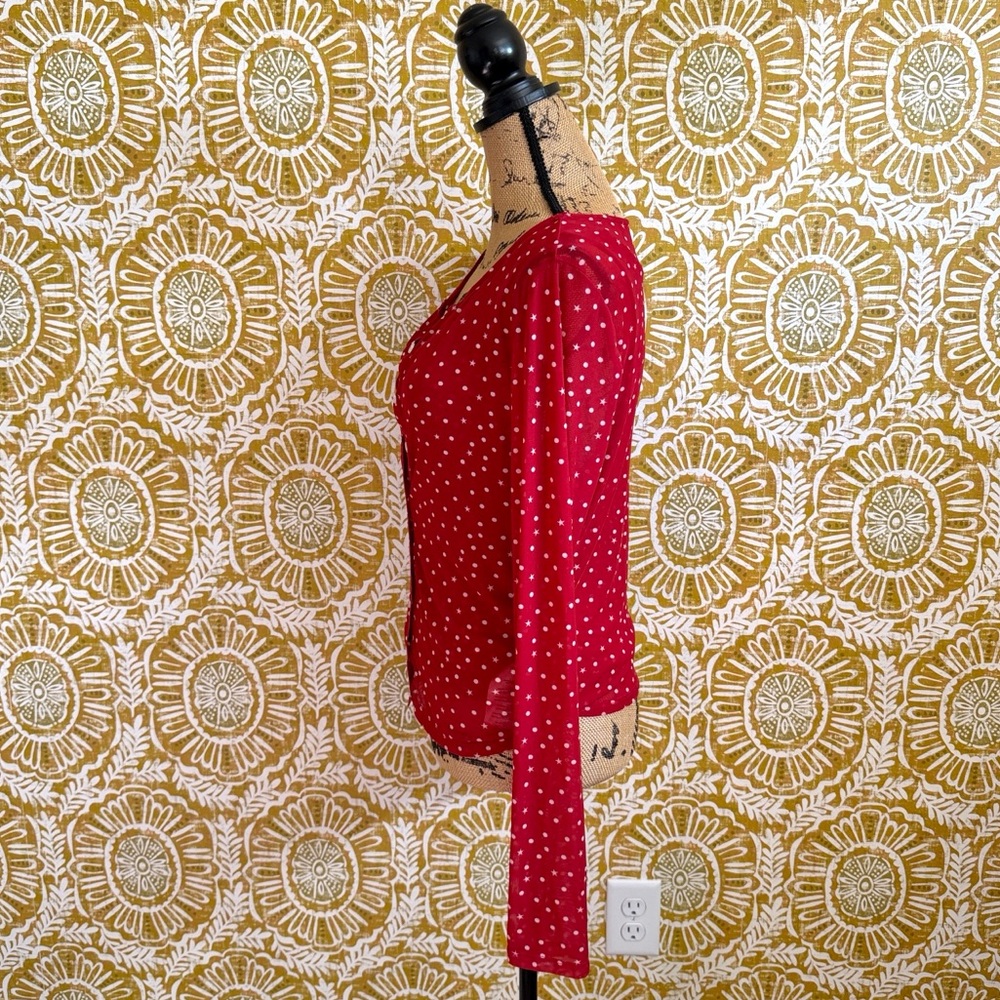 Free People Twosie For One Mesh Top Set in Berry Combo Polka Dot/Star Print Sz L - Picture 7 of 10